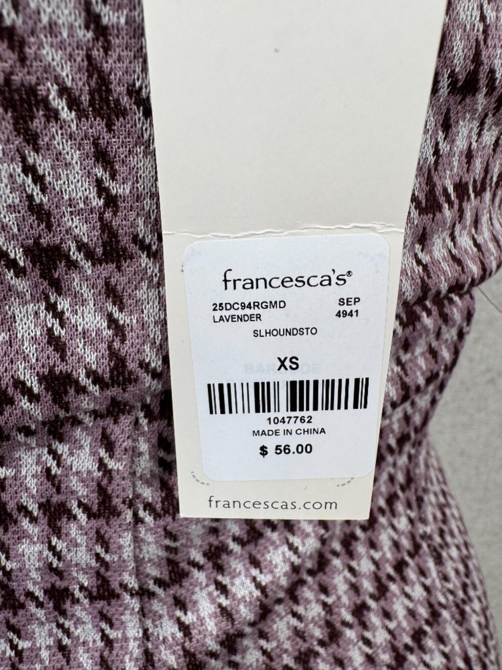 Francesca’s XS Mauve Houndstooth Mini Dress Zip Front Bodycon NWT - Picture 3 of 6